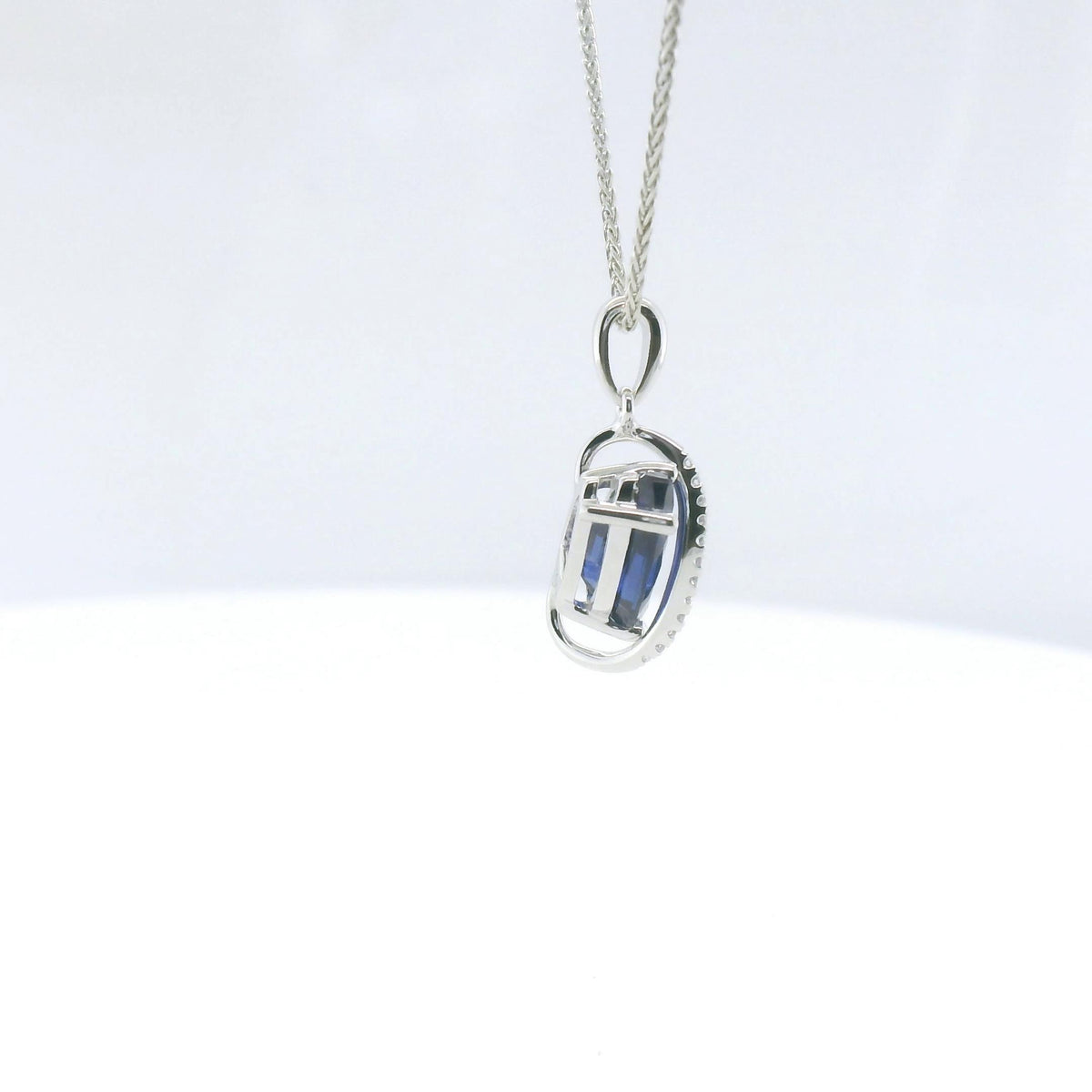 Chatham 1.63ct Lab Pear Sapphire & Diamond Pendant