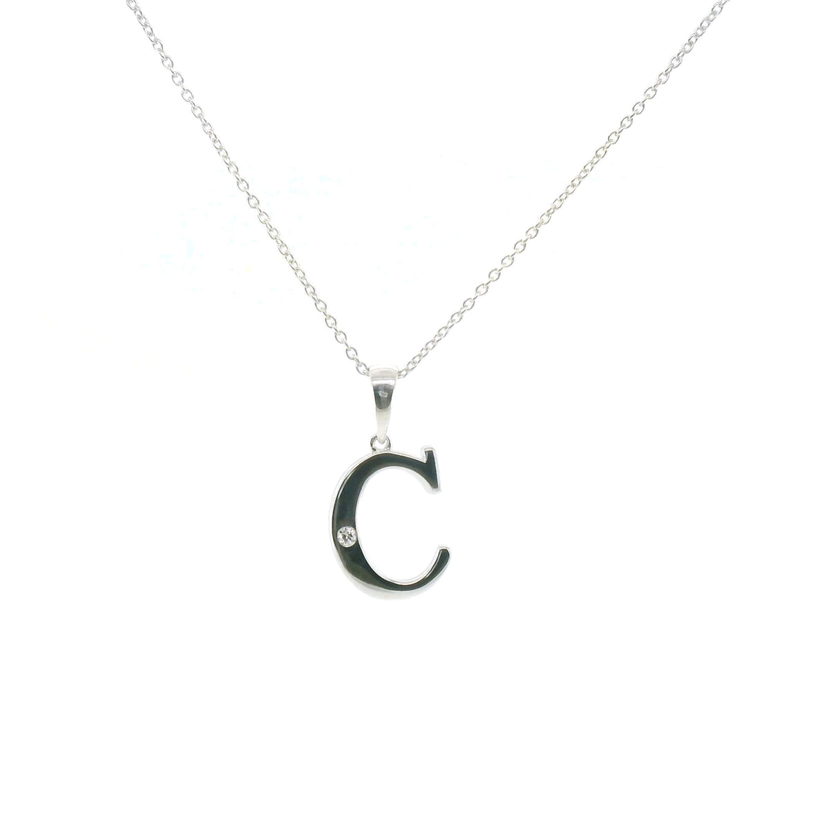 Perfect Love Silver Initial C Diamond Pendant with Chain