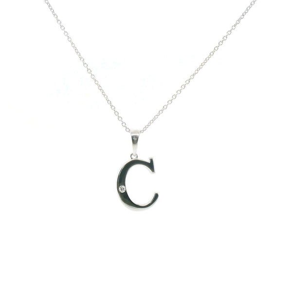 Perfect Love Silver Initial C Diamond Pendant with Chain