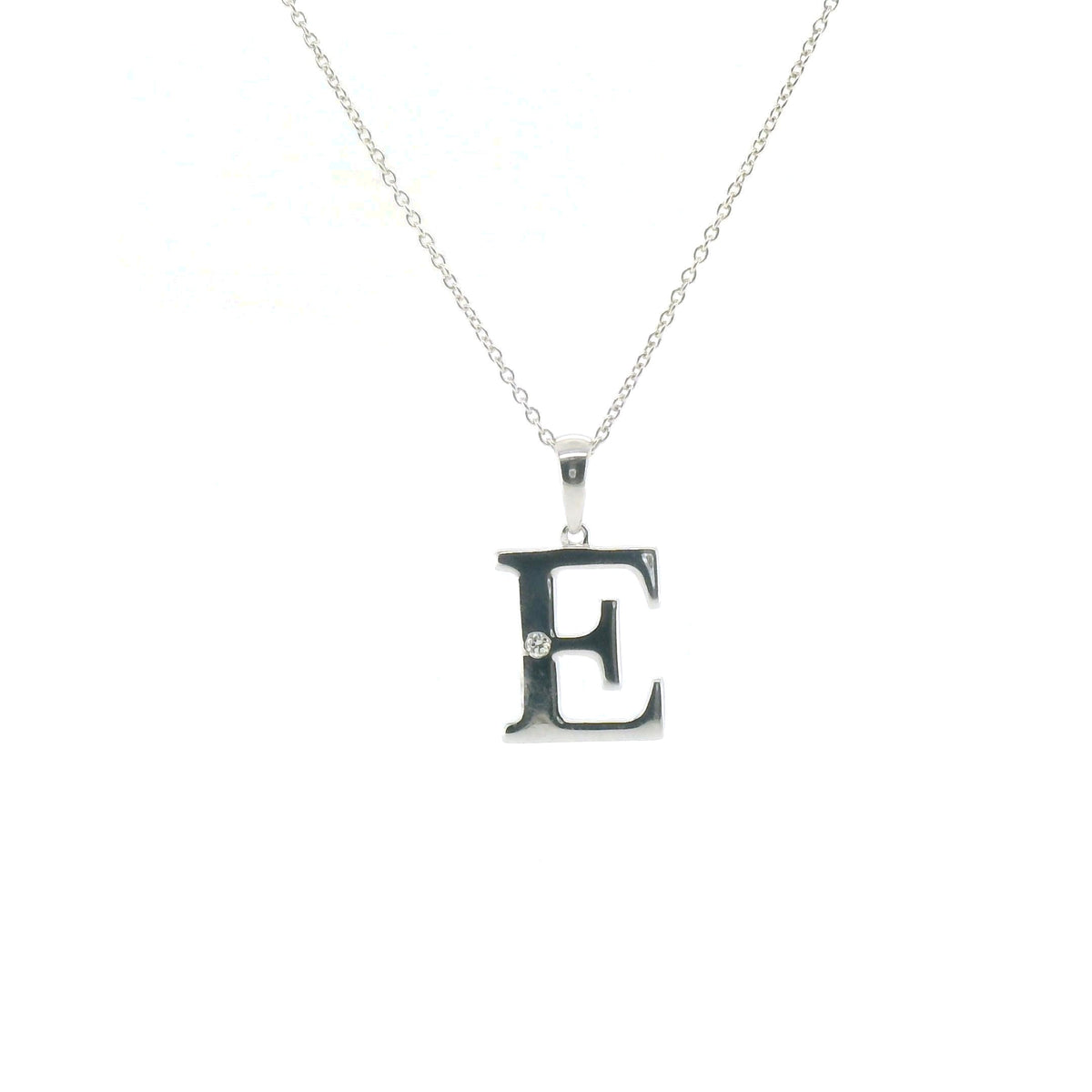 Perfect Love Silver Initial E Diamond Pendant with Chain