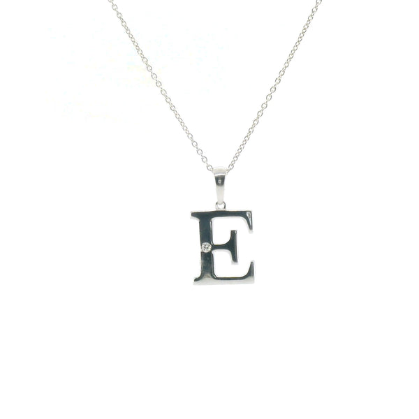 Perfect Love Silver Initial E Diamond Pendant with Chain