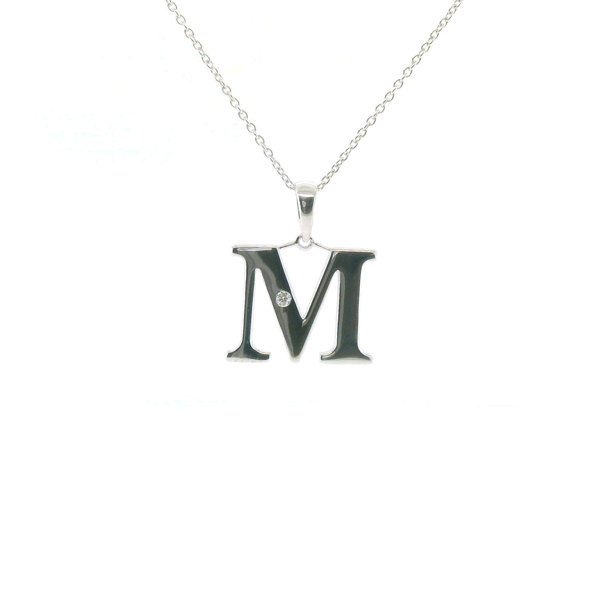 Perfect Love Silver Initial M Diamond Pendant with Chain
