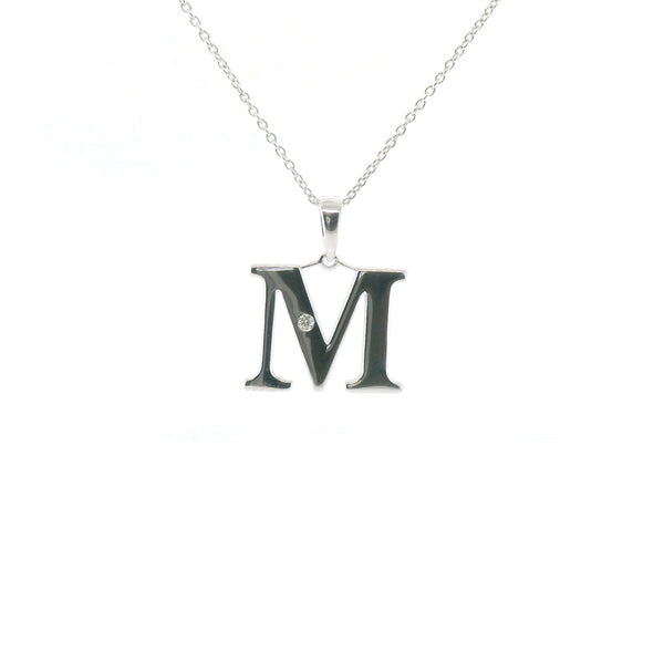 Perfect Love Silver Initial M Diamond Pendant with Chain