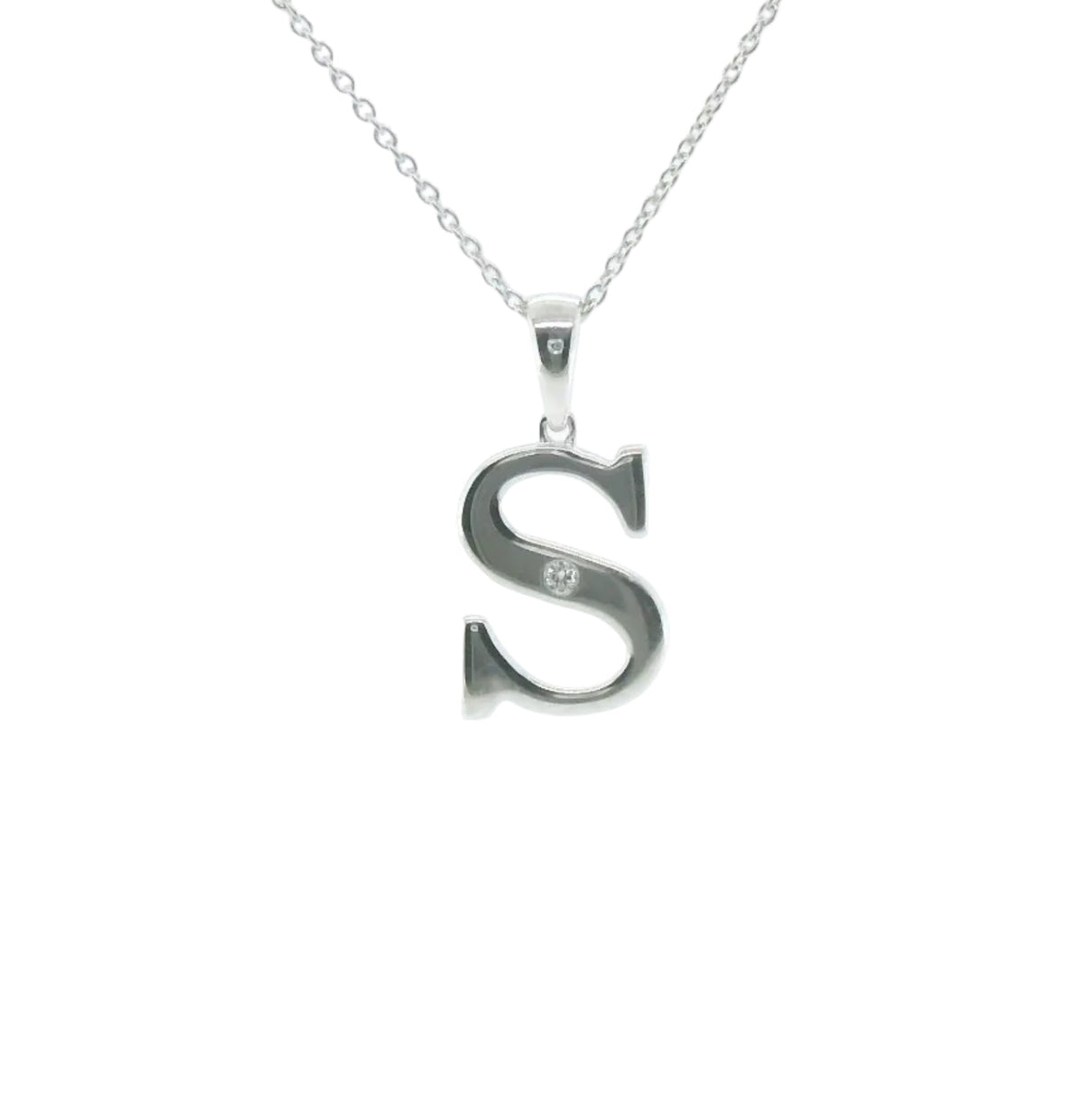 Perfect Love Silver Initial S Diamond Pendant with Chain