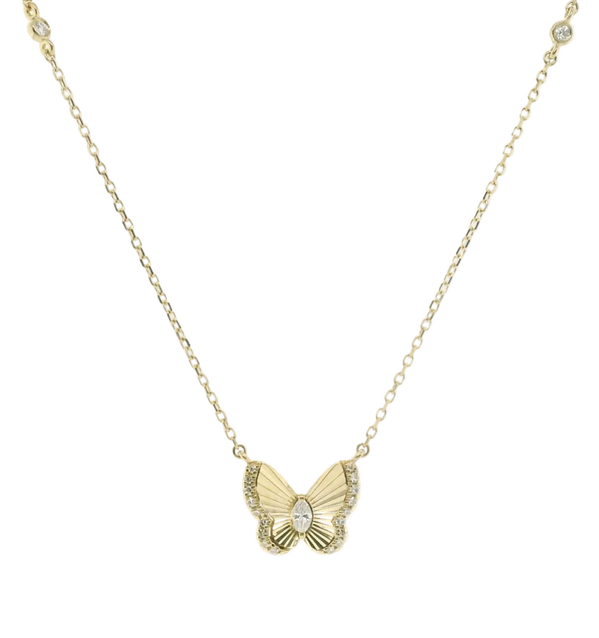 Perfect Love 0.10ct Diamond Yellow Gold Butterfly Necklace