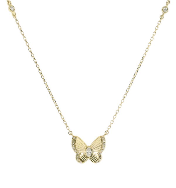 Perfect Love 0.10ct Diamond Yellow Gold Butterfly Necklace