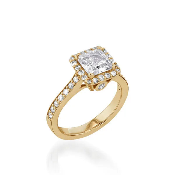 Satin Princess Cut Yellow Gold Engagement Ring