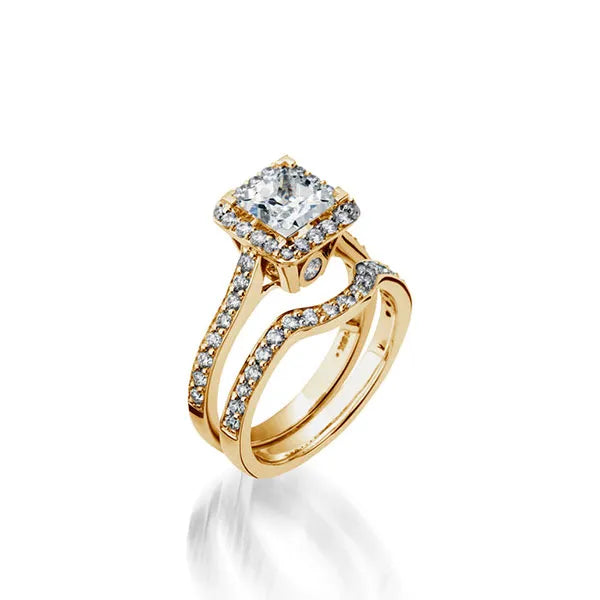 Satin Princess Cut Yellow Gold Engagement Ring