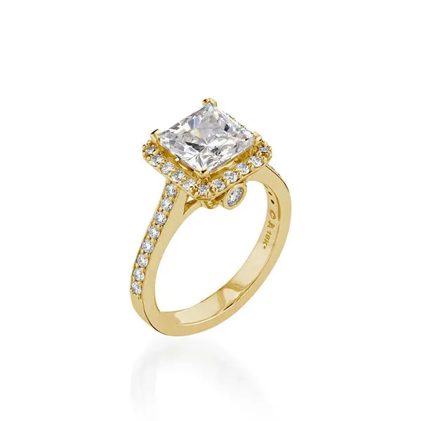 Satin Princess Cut Yellow Gold Engagement Ring