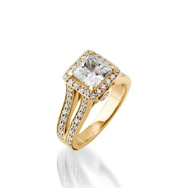 Chiffon Princess Cut Yellow Gold Engagement Ring