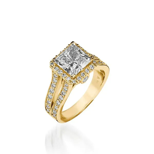 Chiffon Princess Cut Yellow Gold Engagement Ring