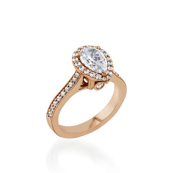 Satin Pear Yellow Gold Engagement Ring