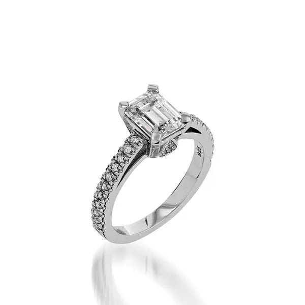 Starburst Emerald Cut Yellow Gold Engagement Ring