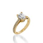 Starburst Emerald Cut Yellow Gold Engagement Ring
