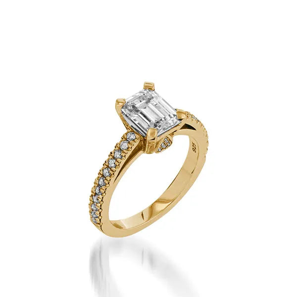 Starburst Emerald Cut Yellow Gold Engagement Ring