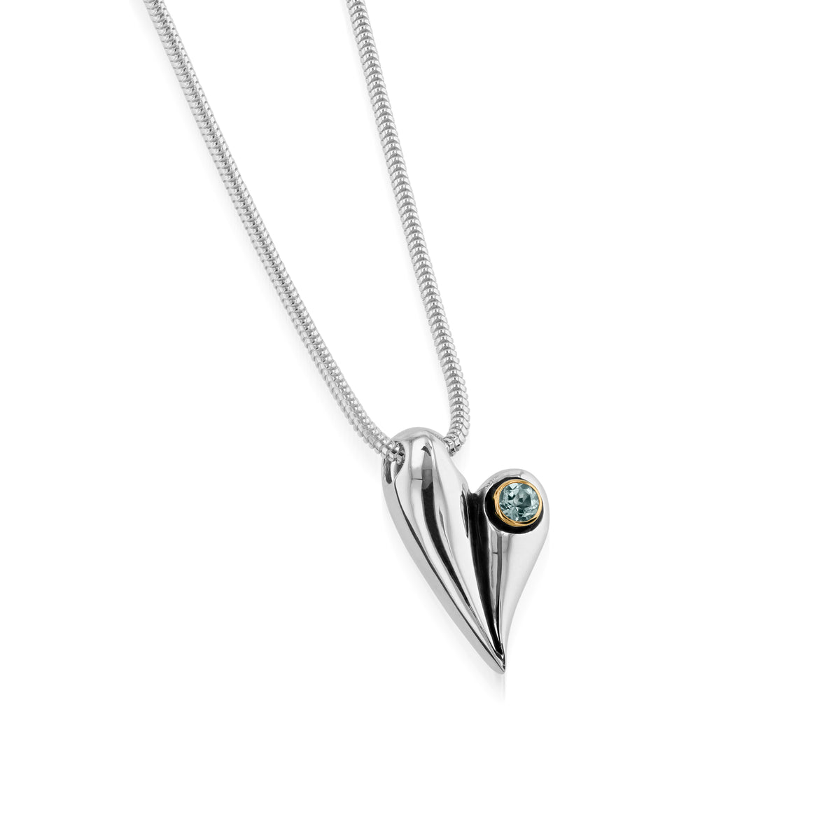 John Atencio Two-tone Aquamarine Heart Pendant and Chain