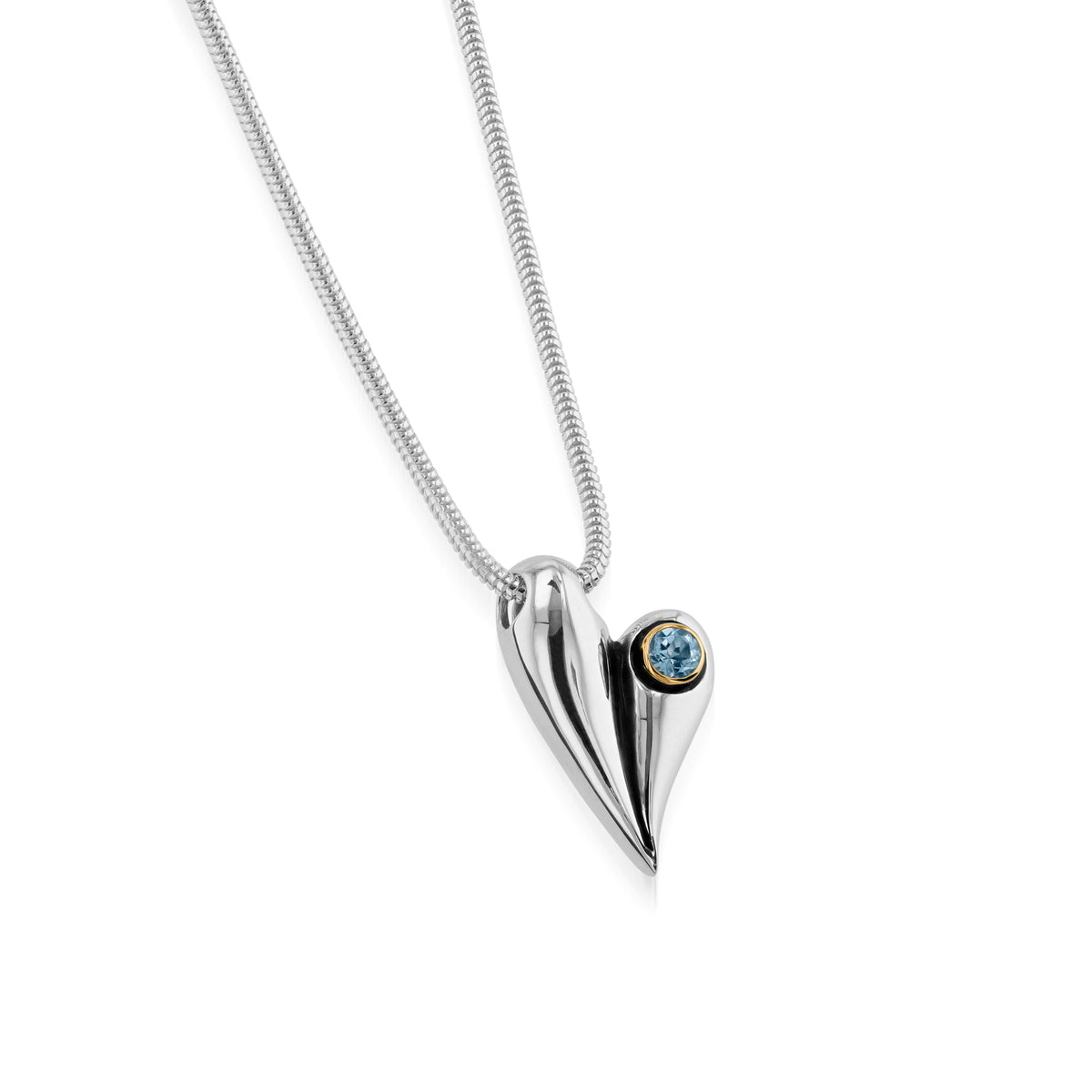 John Atencio Two-tone Blue Topaz Heart Pendant and Chain