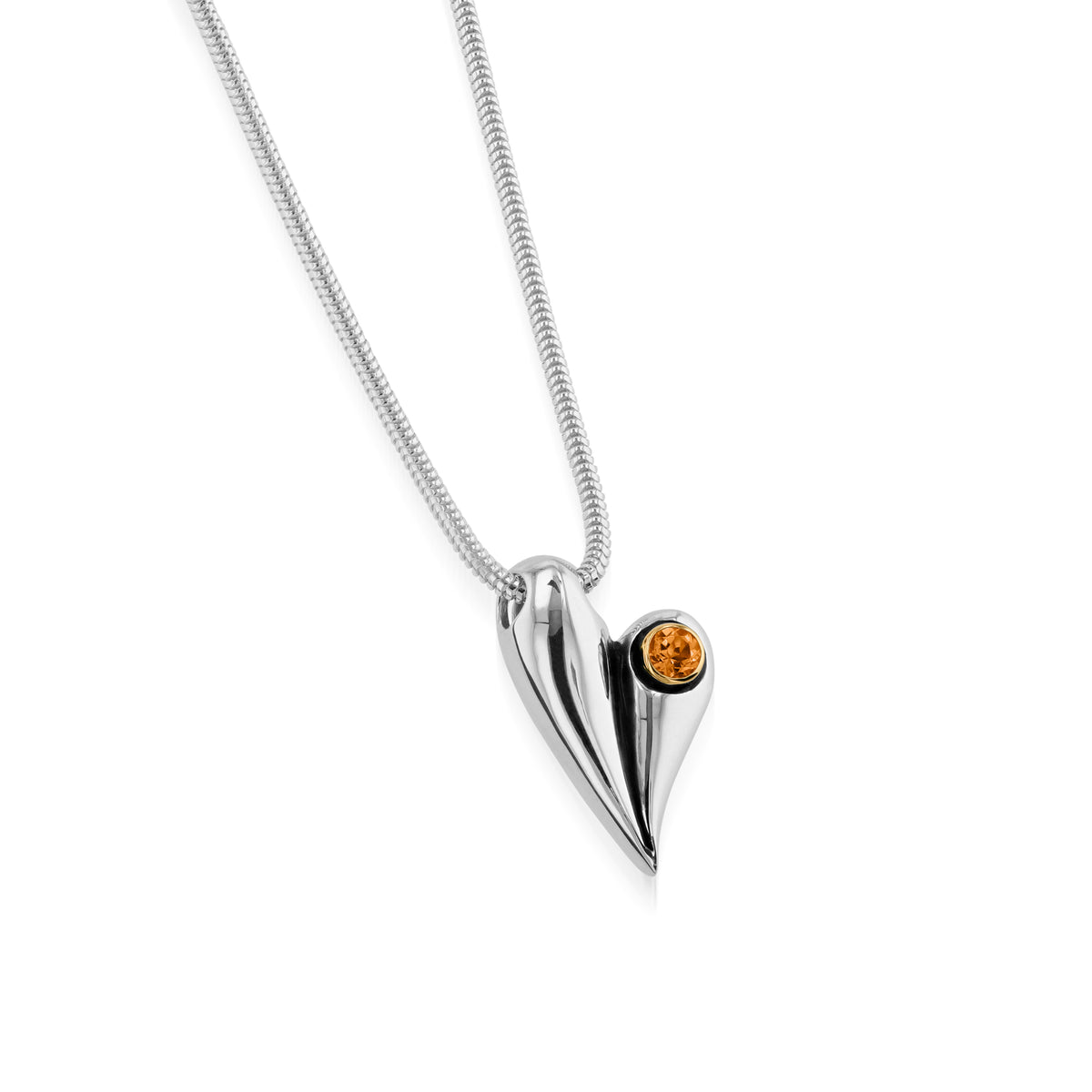 John Atencio Two-tone Citrine Heart Pendant and Chain