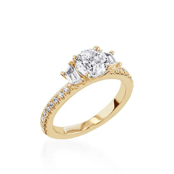 Essence Three Stone Yellow Gold Engagement Ring