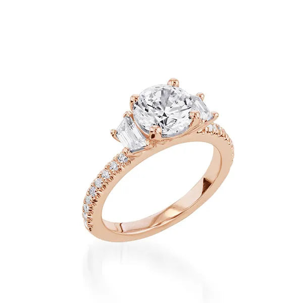 Essence Three Stone Yellow Gold Engagement Ring