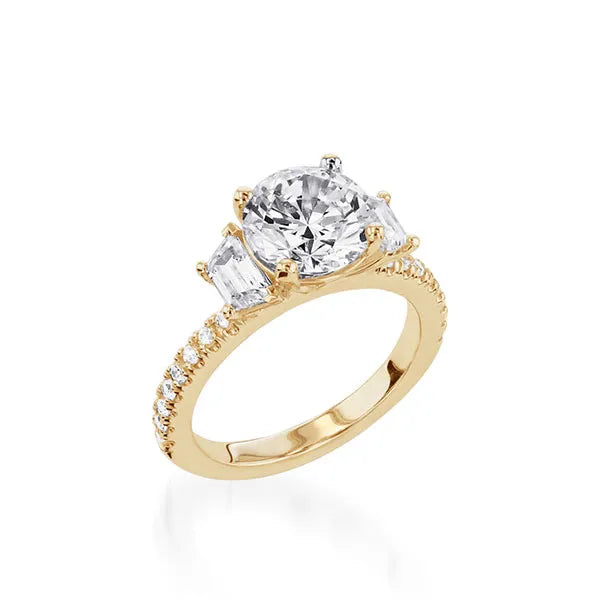 Essence Three Stone Yellow Gold Engagement Ring