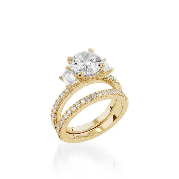 Essence Three Stone Yellow Gold Engagement Ring