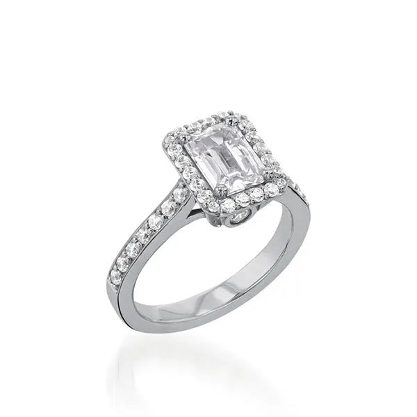 Satin Emerald Cut Yellow Gold Engagement Ring