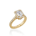Satin Emerald Cut Yellow Gold Engagement Ring
