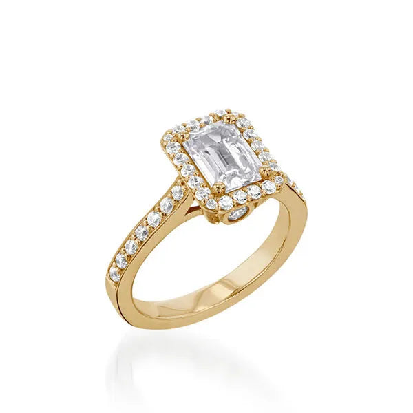 Satin Emerald Cut Yellow Gold Engagement Ring