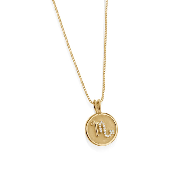 John Atencio Scorpio Zodiac Medallion Pendant yellow gold on Franco chain
