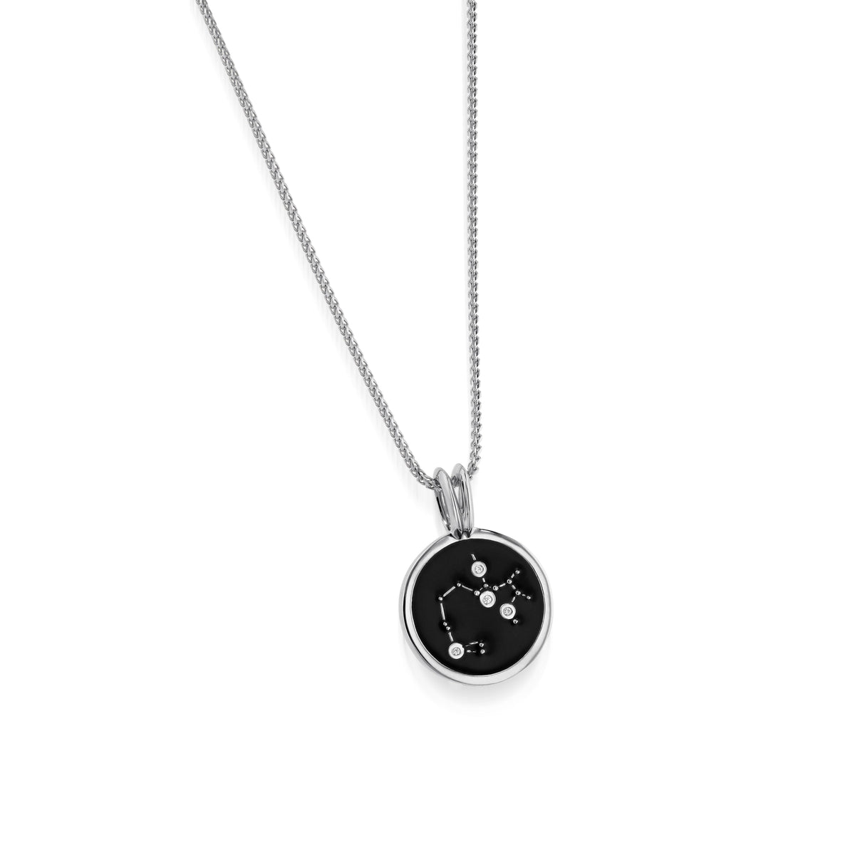 John Atencio Sagittarius Zodiac Medallion Pendant white gold reverse on Franco chain