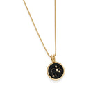 John Atencio Sagittarius Zodiac Medallion Pendant yellow gold reverse on Franco chain
