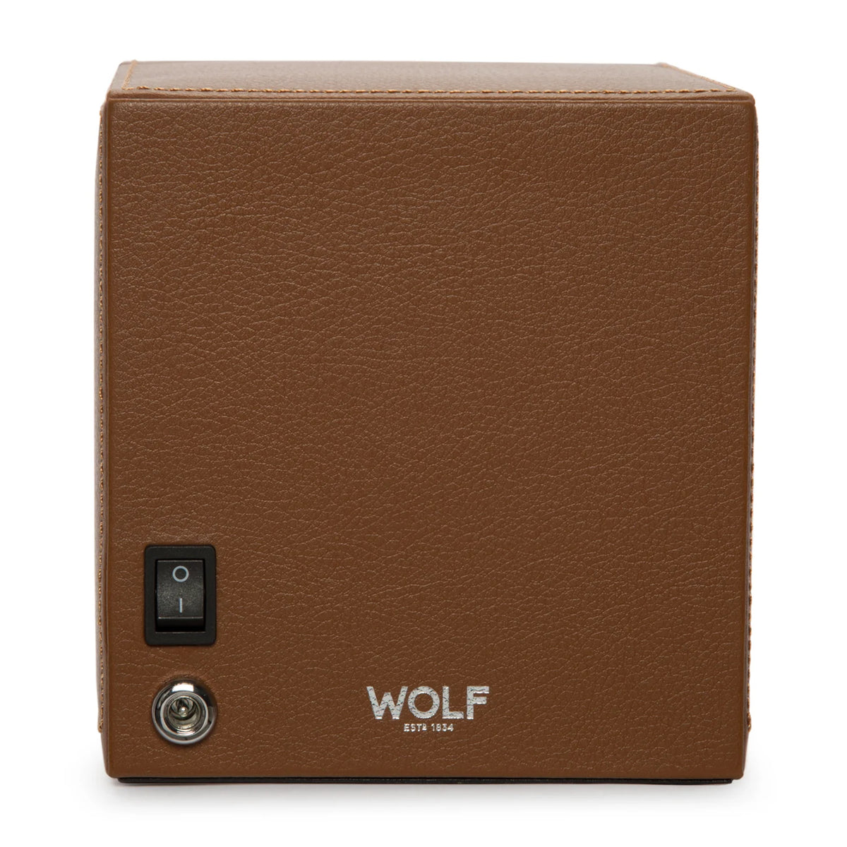 Wolf Cub Single Watch Winder in Cognac with Cover