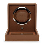 Wolf Cub Single Watch Winder in Cognac with Cover