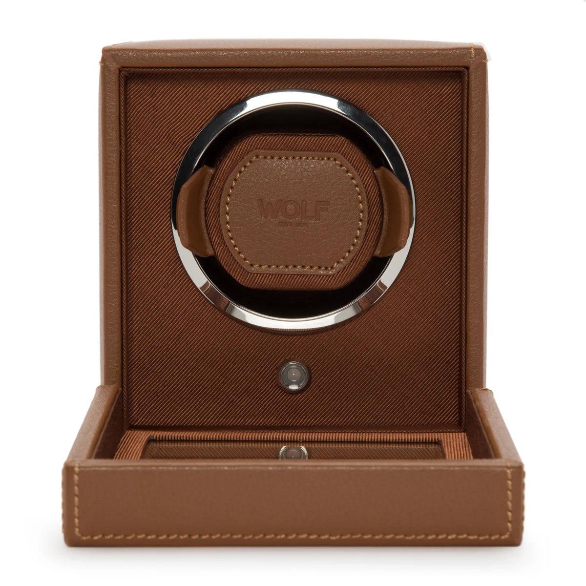 Wolf Cub Single Watch Winder in Cognac with Cover