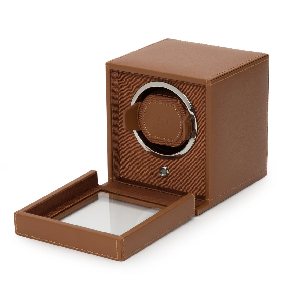 Wolf Cub Single Watch Winder in Cognac with Cover