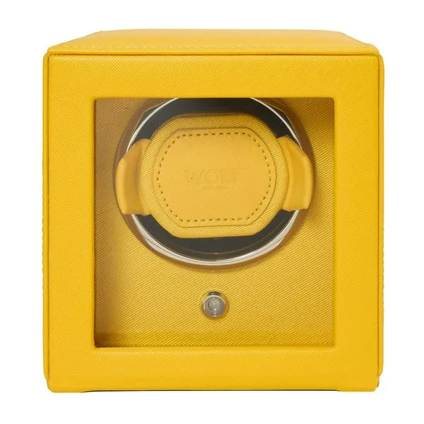 Wolf Cub Single Watch Winder in Yellow with Cover