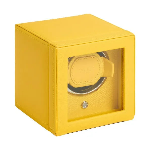 Wolf Cub Single Watch Winder in Yellow with Cover