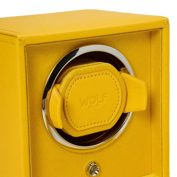 Wolf Cub Single Watch Winder in Yellow with Cover