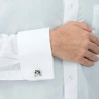 Skull & Crossbone Cuff Links With Red Garnet Stones