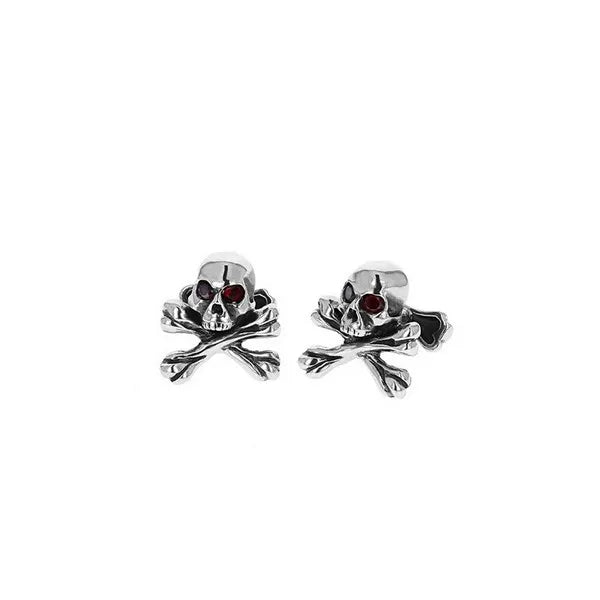 Skull & Crossbone Cuff Links With Red Garnet Stones