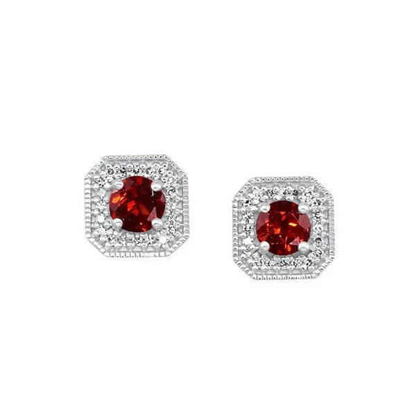 10Kt Yellow Gold Diamond 1/10Ctw & Garnet 5/8Ctw Earring