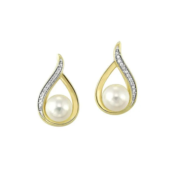 14Kt Yellow Gold Diamond 1/20Ctw & Pearl 2Ctw Earring