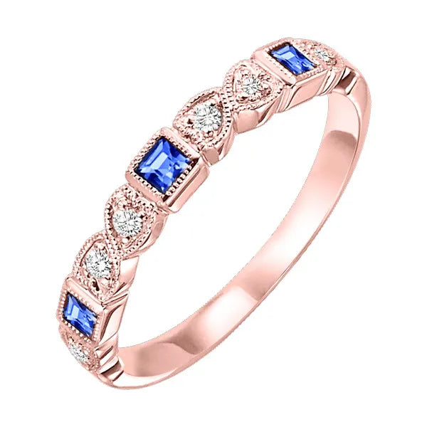 14Kt Yellow Gold Diamond 1/12Ctw & Sapphire 1/6Ctw Ring