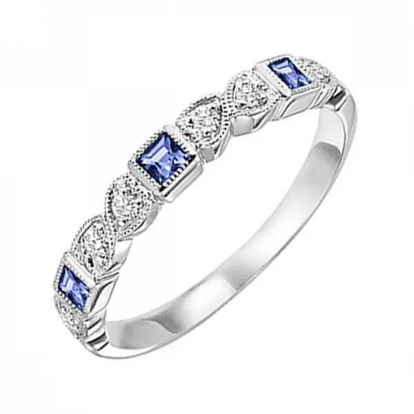 14Kt Yellow Gold Diamond 1/12Ctw & Sapphire 1/6Ctw Ring