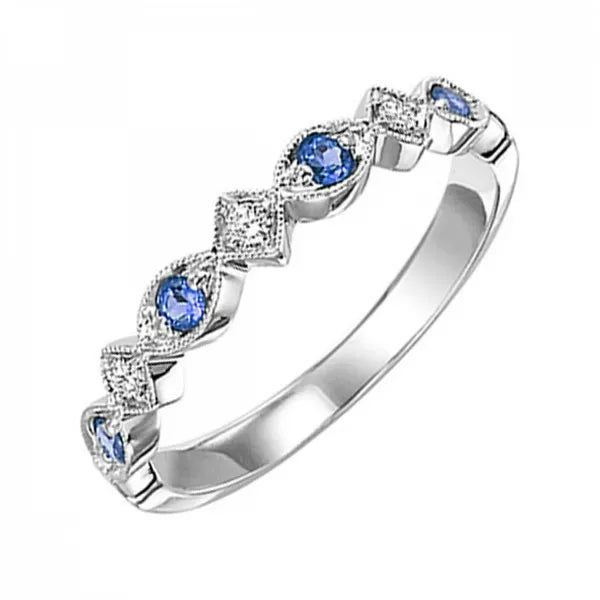 14Kt Yellow Gold Diamond 1/20Ctw & Sapphire 1/6Ctw Ring
