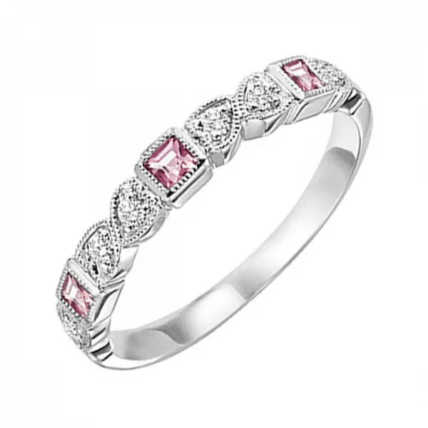 14Kt Yellow Gold Diamond 1/12Ctw & Pink Tourmaline 1/7Ctw Ring