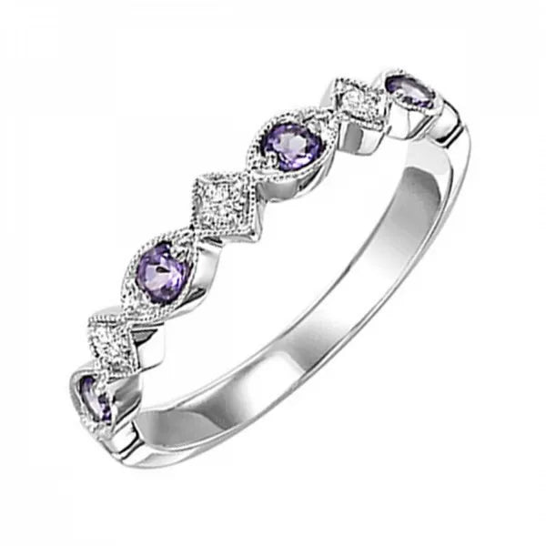 14Kt Yellow Gold Diamond 1/20Ctw & Amethyst 1/6Ctw Ring