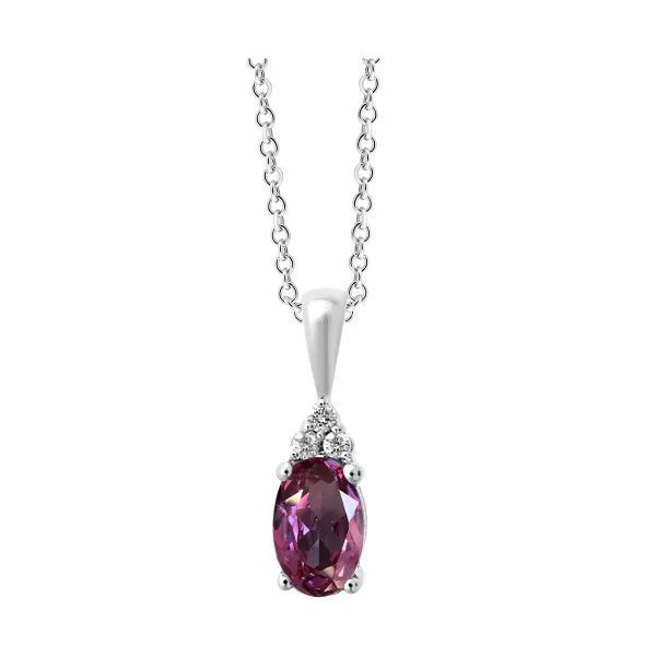 10Kt White Gold Diamond 1/50Ctw & Syn Alexandrite 5/8Ctw Pendant