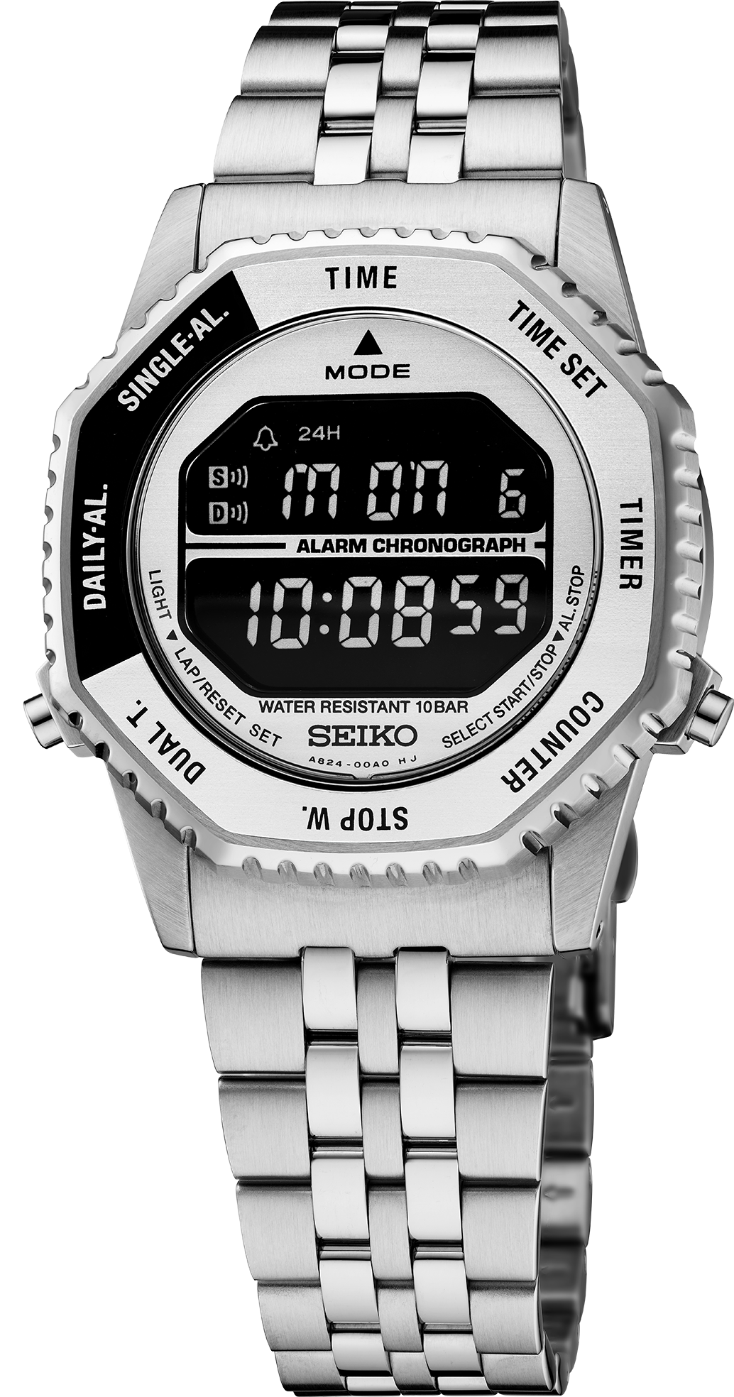 Seiko Essentials Silver Digital Quartz Watch HFL002